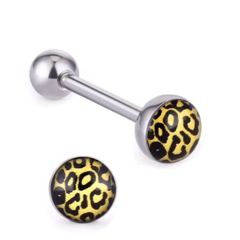 Glossy Leopard Print Dome Top Tongue Barbell, Bonus Bar - Image 2