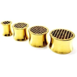 Grid Design Double Flare Plug Pairs in Gold