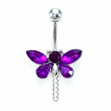 Purple Crystal Dragonfly Belly Ring