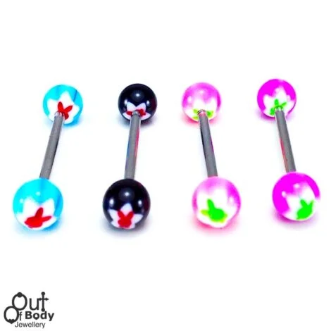 Bunny Pattern Acrylic Balls Tongue Nipple Barbell/ Mixed Sizes