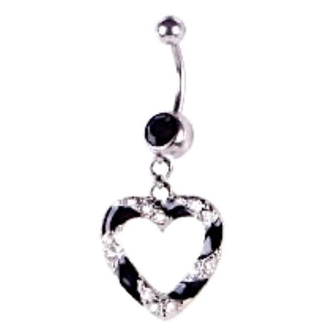 Black Twisted Heart with Crystal Belly Ring