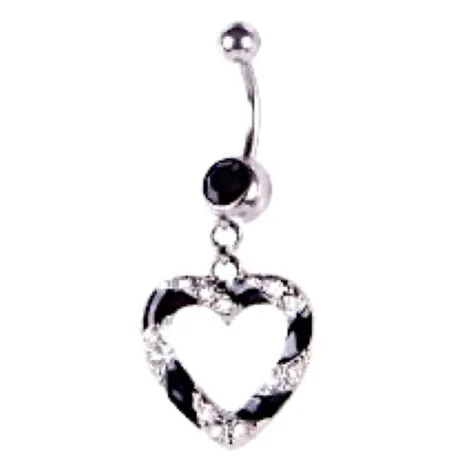 Black Twisted Heart with Crystal Belly Ring