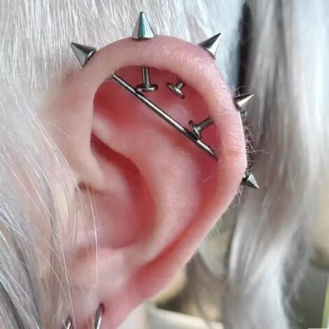 Labret Stud with Spike Tops for Lip, Cartilage, Vertical Helix - Image 5