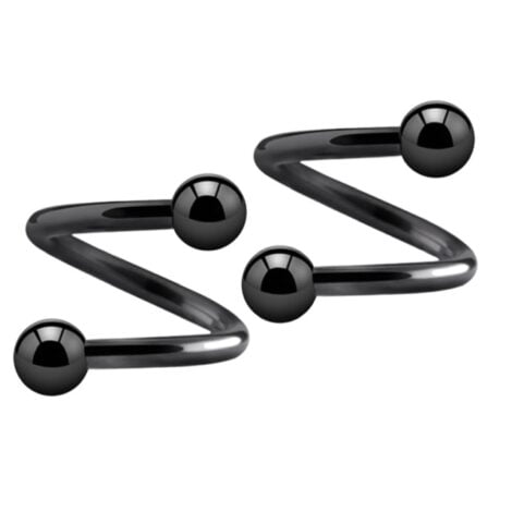 Black Titanium Anodised Twist Barbell with Balls, 2PC Pack