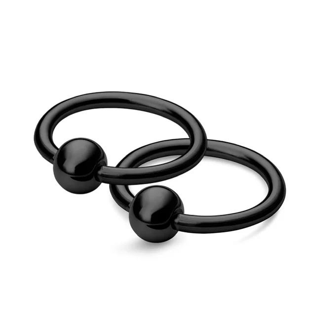 316L Steel Captive Bead Ring Pairs In Black Titanium Anodised