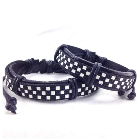 Black and White Checked Leather Wristband