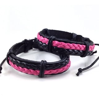 Black and Pink Plaited Leather Wristband