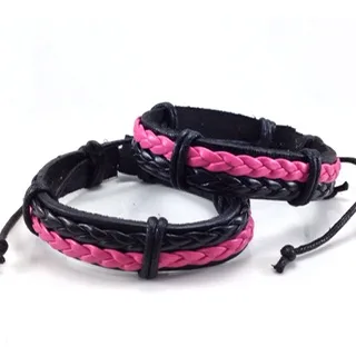 Black and Pink Plaited Leather Wristband