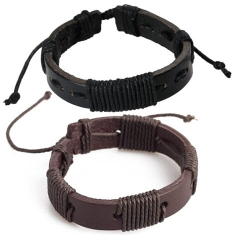 Black or Brown Cord Wrapped Tribal Leather Wristbands