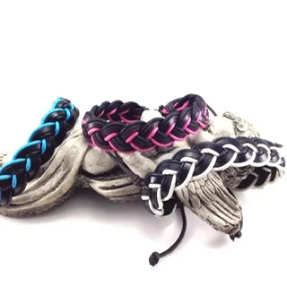 Black Leather Wristbands with Colourful Woven Leather