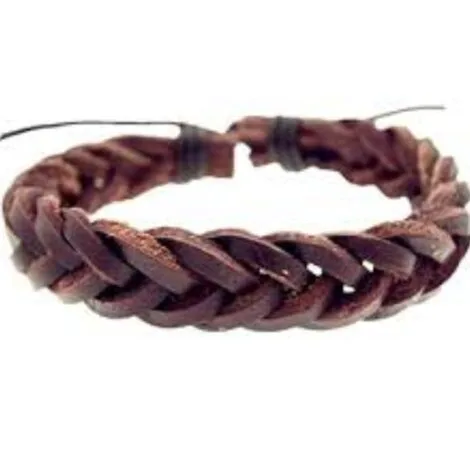 Brown Leather Plaited Wristband