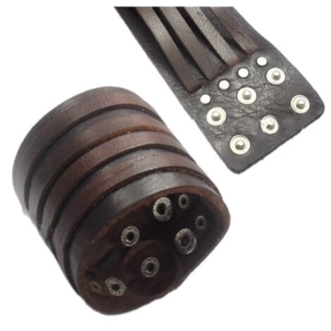 Brown Leather 4 Strap Wide Cuff Wristband
