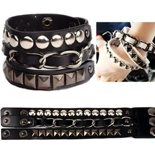 Cuff Bracelet 3 Layers with Rivets, Studs and Chains