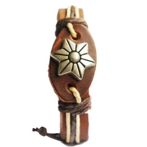 Brown Leather Wristband With Flower Charm - Image 4