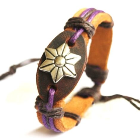 Brown Leather Wristband With Flower Charm - Image 3