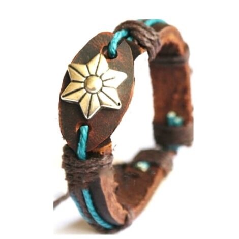 Brown Leather Wristband With Flower Charm - Image 6