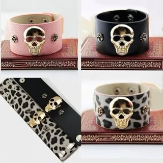 Gold Skull and Roses Wristband Cuff