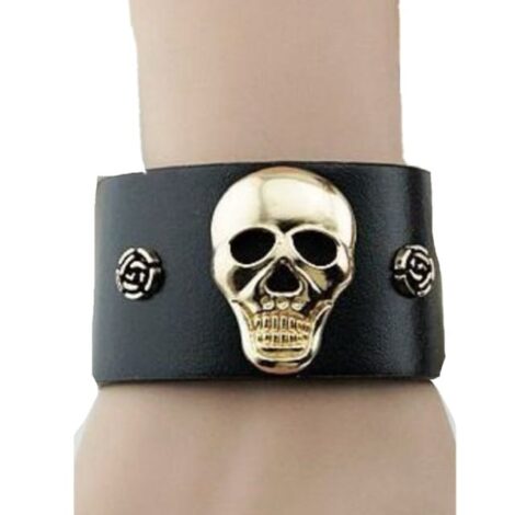 Gold Skull and Roses Wristband Cuff - Image 2
