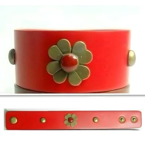 Red Wristband With Bronze Flower and Studs