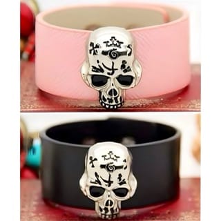 Silver Tribal Skull Wristband In Black Or Pink
