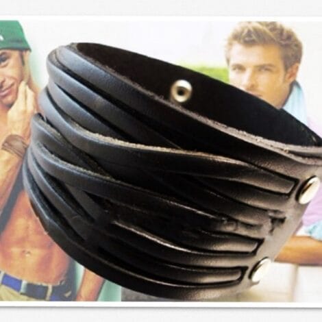 Black or Brown Leather Multilayer Cuff Wristbands