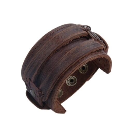 Brown Distressed Vintage Style Leather Cuff Wristband - Image 2