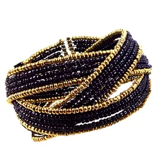 Black and Bronze Beaded Handmade Wrap Bangle