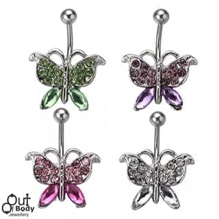 Paved Butterfly Nipple Bar - 14g 14mm Surgical Steel With Cubic Zirconia - Piercing Jewelry