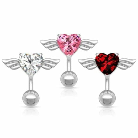 Cubic Zirconia Winged Heart Reverse Drop Belly Ring