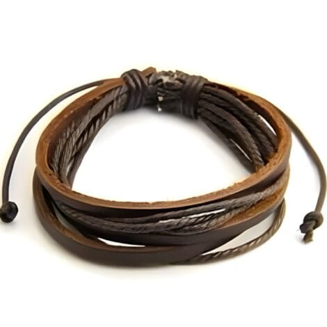 Brown Multi-Layer Leather and Cord Wristband