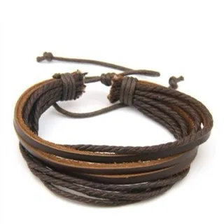 Brown Multi-Layer Leather and Cord Wristband - Image 2