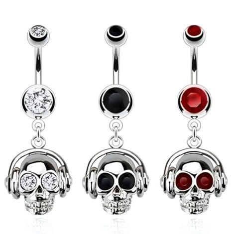 Gangster Skull Belly Ring with Headphone and Crystal Shades