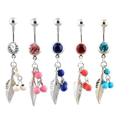 Dream Catcher Belly Ring with Feather and Turquoise Beads