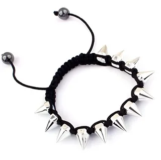 Black Woven Bracelet with Slivery Cone Studs