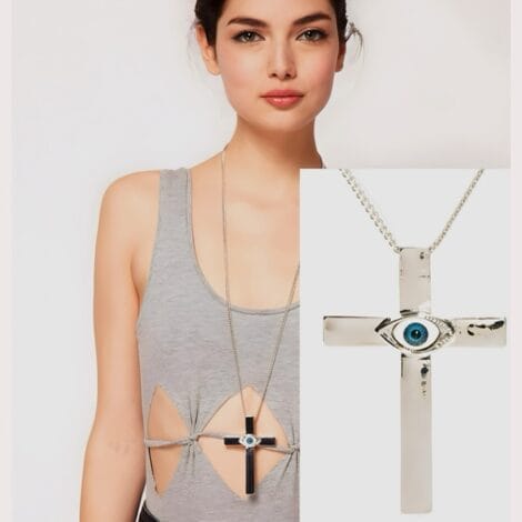 Silver Cross with Lucky Eye Amulet Necklace