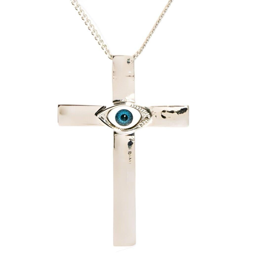 Silver Cross with Lucky Eye Amulet Necklace