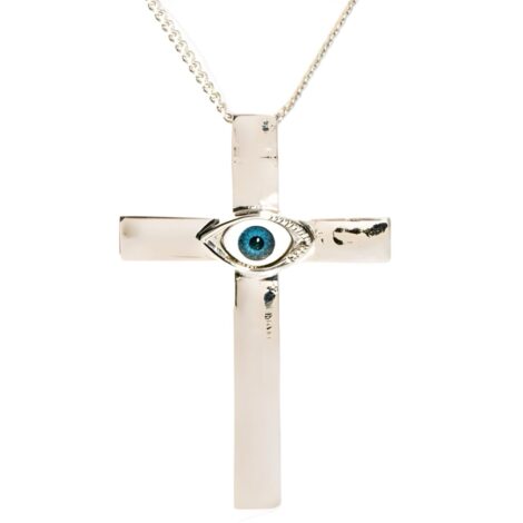 Silver Cross with Lucky Eye Amulet Necklace - Image 2
