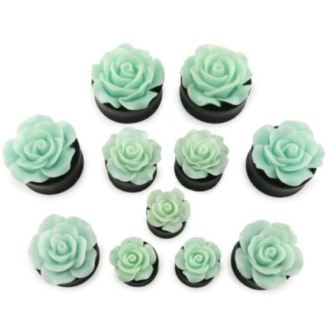 Acrylic Black Saddle Plug Pairs With Mint Green Rose Bud Top - Image 3