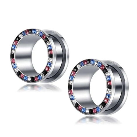 Threaded Tunnel Pairs with Rainbow Crystal Set Rim - Image 2