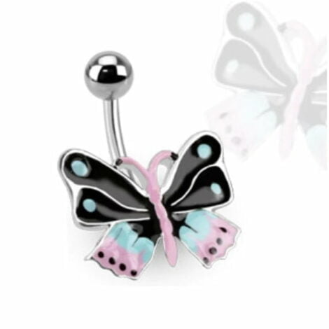 Blue and Pink Epoxy Butterfly Navel Ring