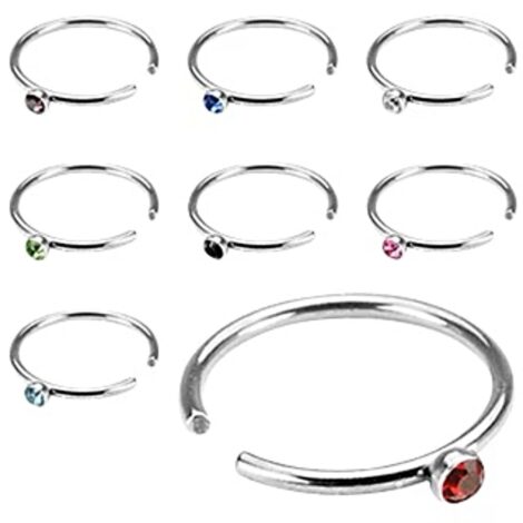 Hoop Nose Ring with CZ Gem Top - Image 3