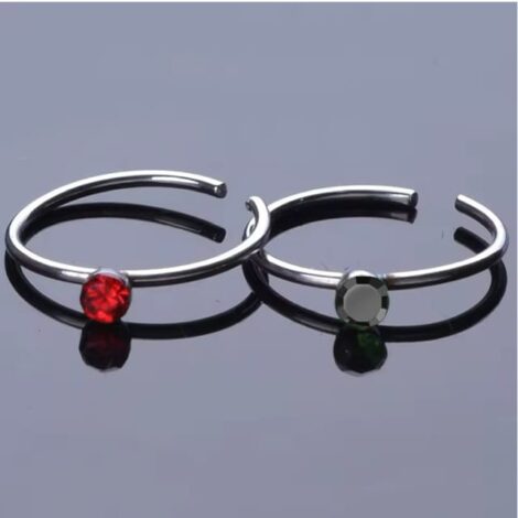 Hoop Nose Ring with CZ Gem Top - Image 2