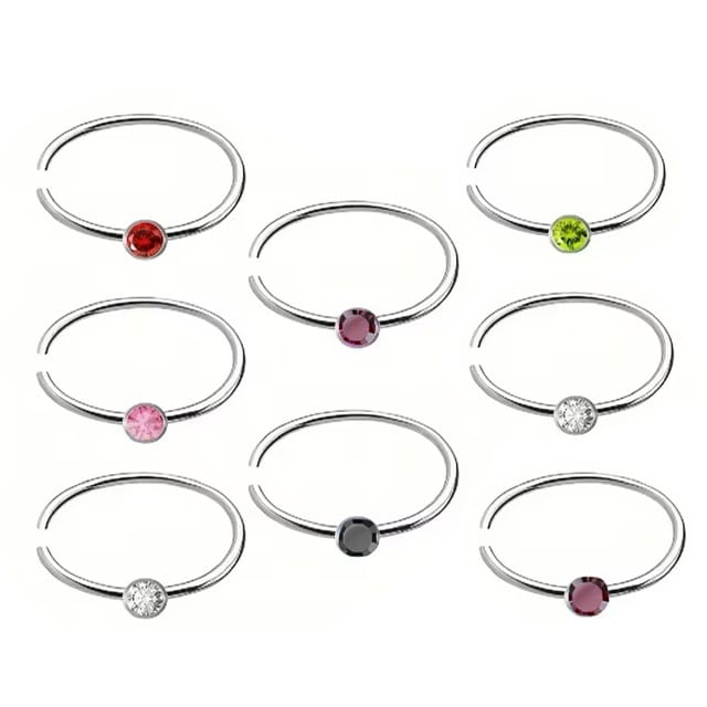 Hoop Nose Ring with CZ Gem Top