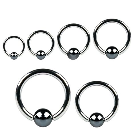 Captive Bead Ring With Hematite Ball, Cartilage Septum 18G to 10G - Image 3