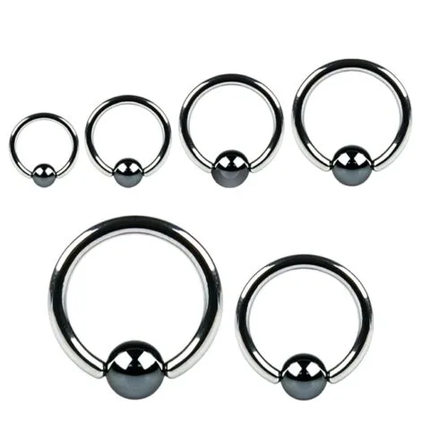 Captive Bead Ring With Hematite Ball, Cartilage Septum 18G to 10G - Image 3