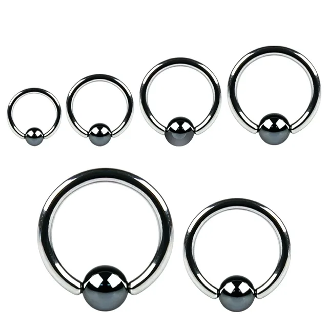 Captive Bead Ring With Hematite Ball, Cartilage Septum 18G to 10G