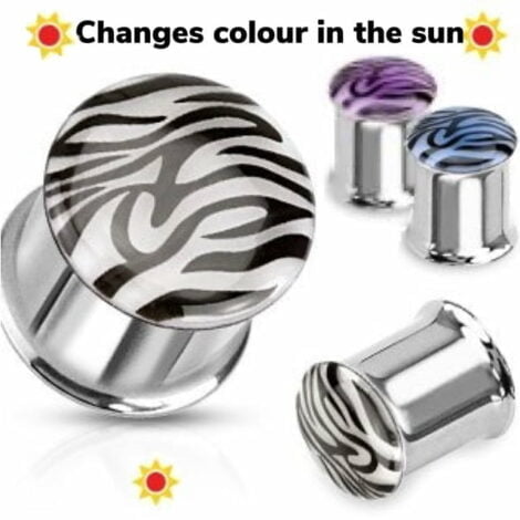 316L Surgical Steel Double Flare Tunnel Pairs w/ Solar Activated Tiger Print