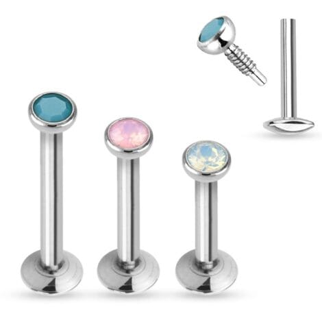 Opalite Crystal Top Labret Cartilage Stud Internally Threaded