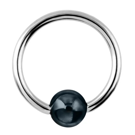 Hoop Captive Bead Nose Ring With Hematite Ball - Image 2