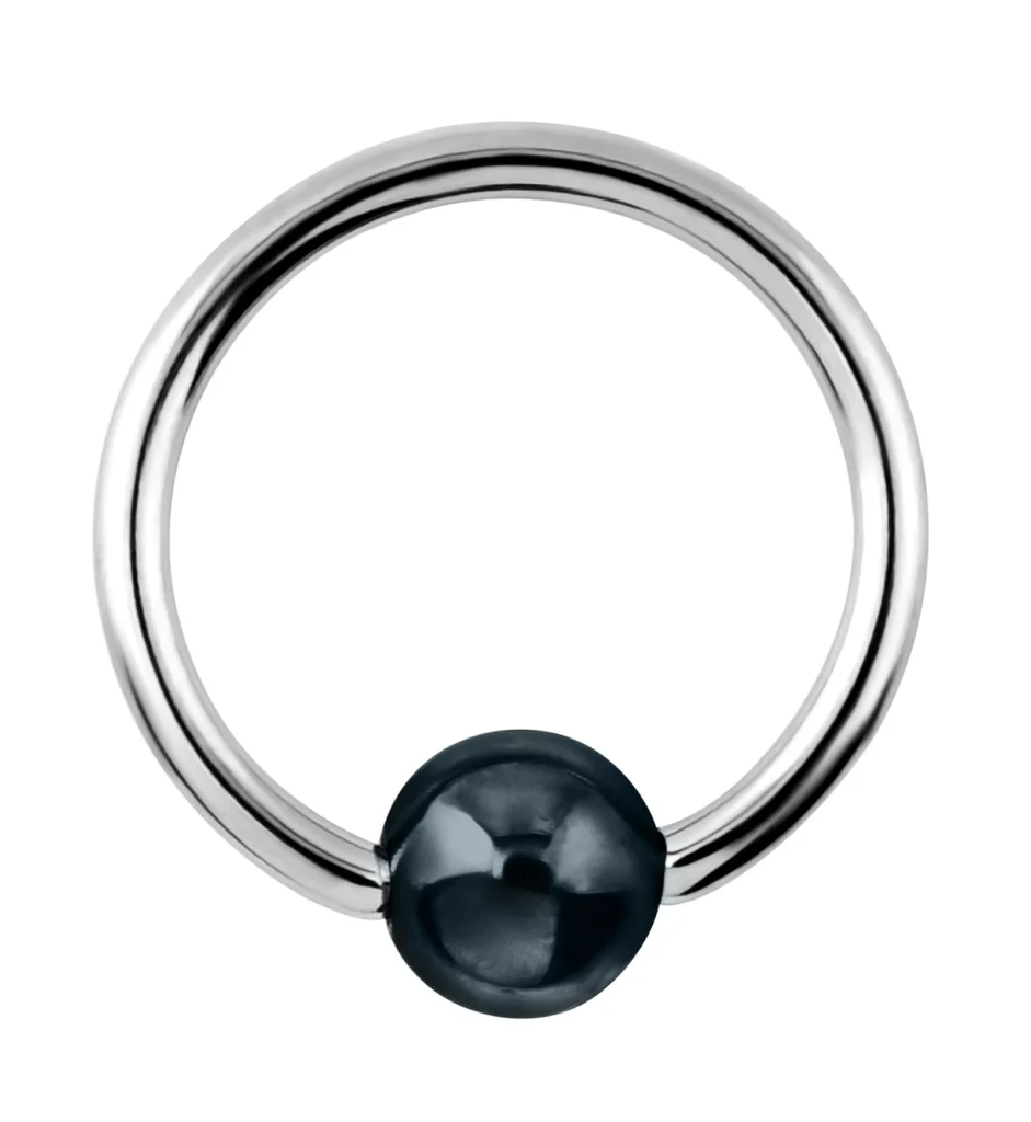 Hoop Captive Bead Nose Ring With Hematite Ball